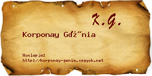 Korponay Génia névjegykártya